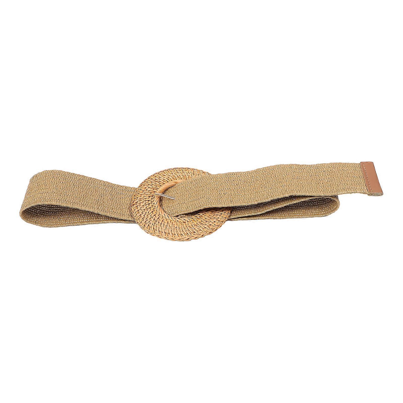 Stretch Woven Belt For Girls With Round Buckle Ideal For Birthday Parties In Beige 1Pcs
