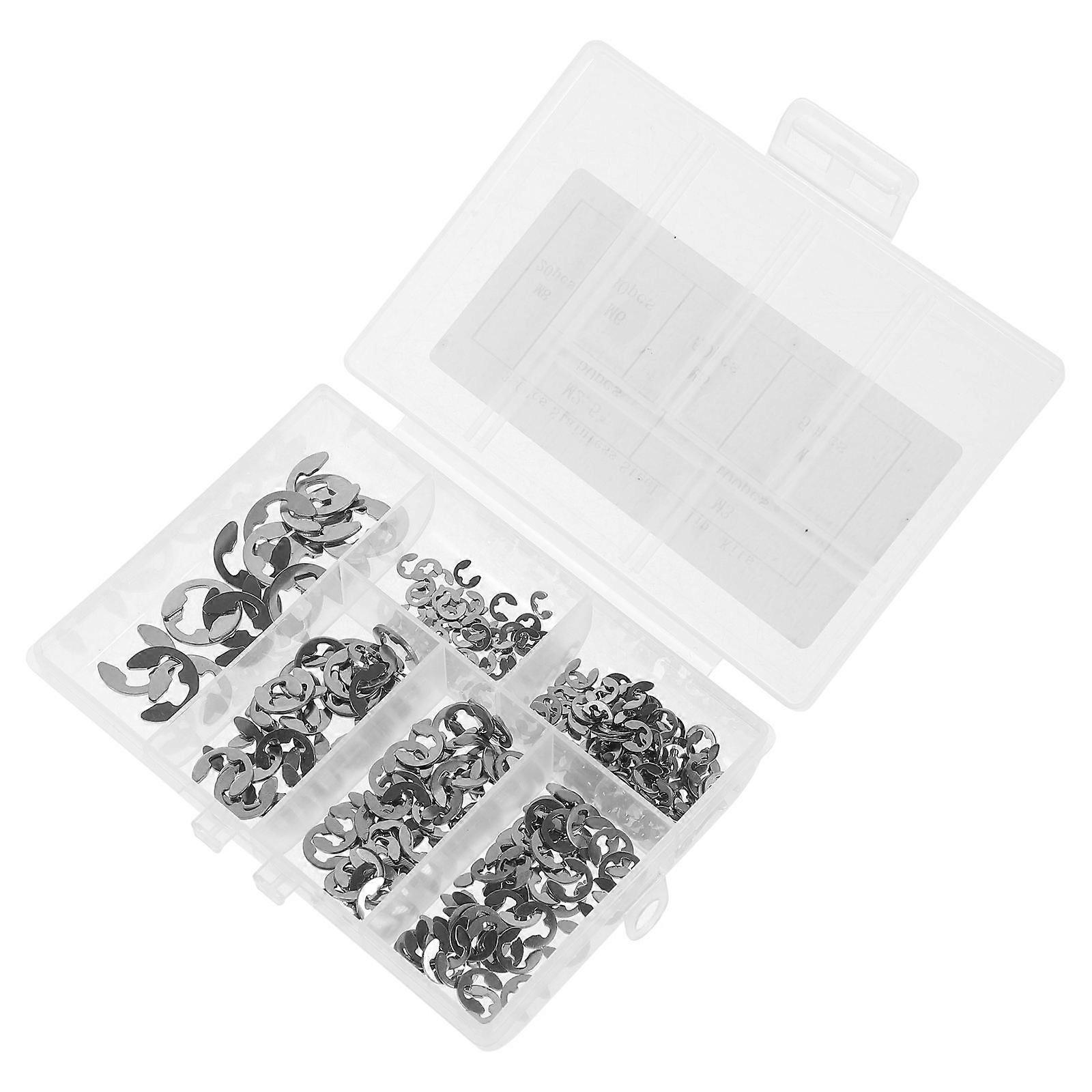 Clip Retaining Washer E-Type Assortment Kit 300 Pcs For Industrial Tools M2.5 Silver Rust Resistance