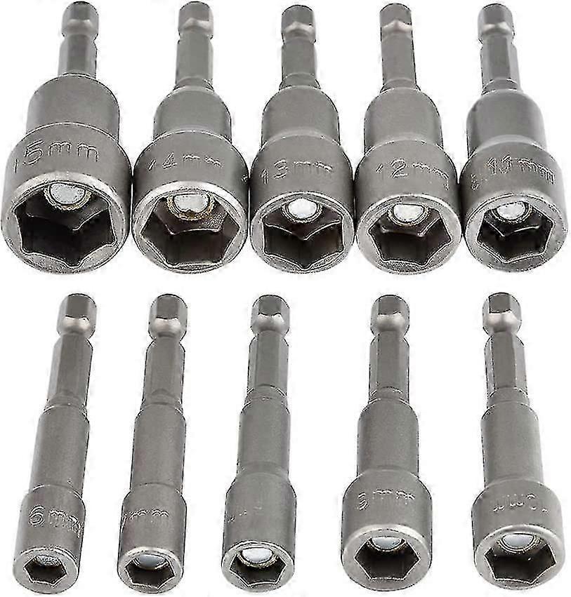 10pcs Magnetic Hex Socket Set 6-15mm Impact Driver,wrenches Set 1/4 Hex Socket Socket Adapter Tool