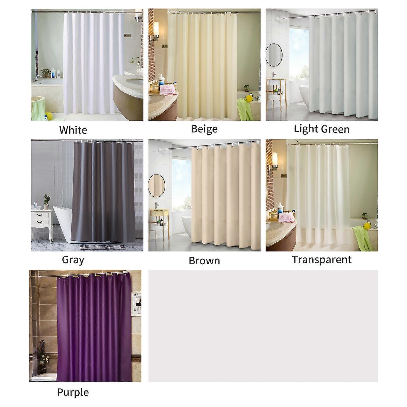 Solid PEVA Shower Curtain 6x6 ft Waterproof with 12 Hooks, Beige & More