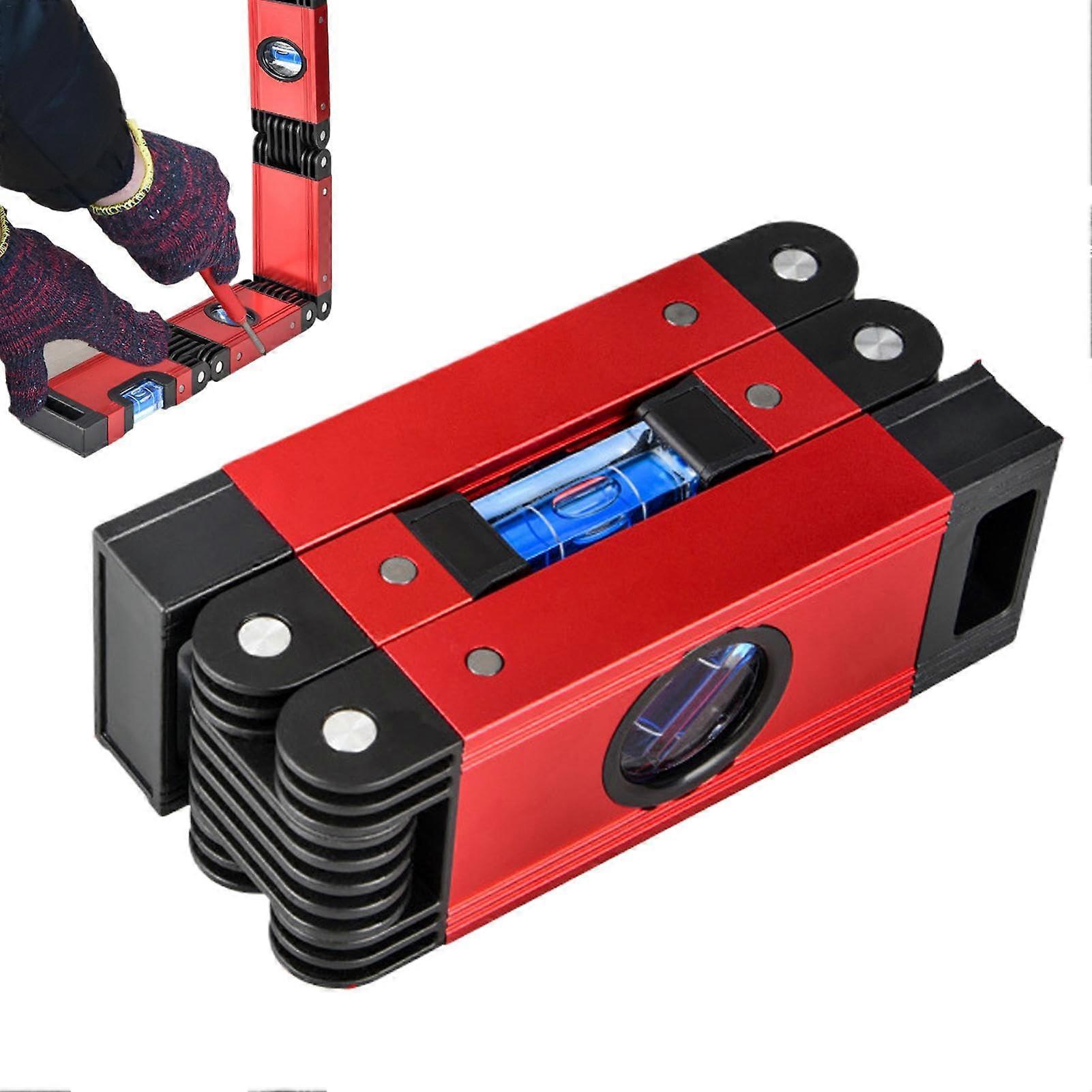 Folding Level Measuring Tool, Foldable Spirit Level, Magnetic Multi-Angle, Red Aluminum Alloy Carpenters Level, Portable