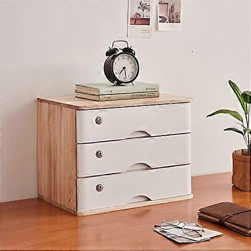 Wooden Desk Storage Box with Lockable Drawers, 2 Tiers