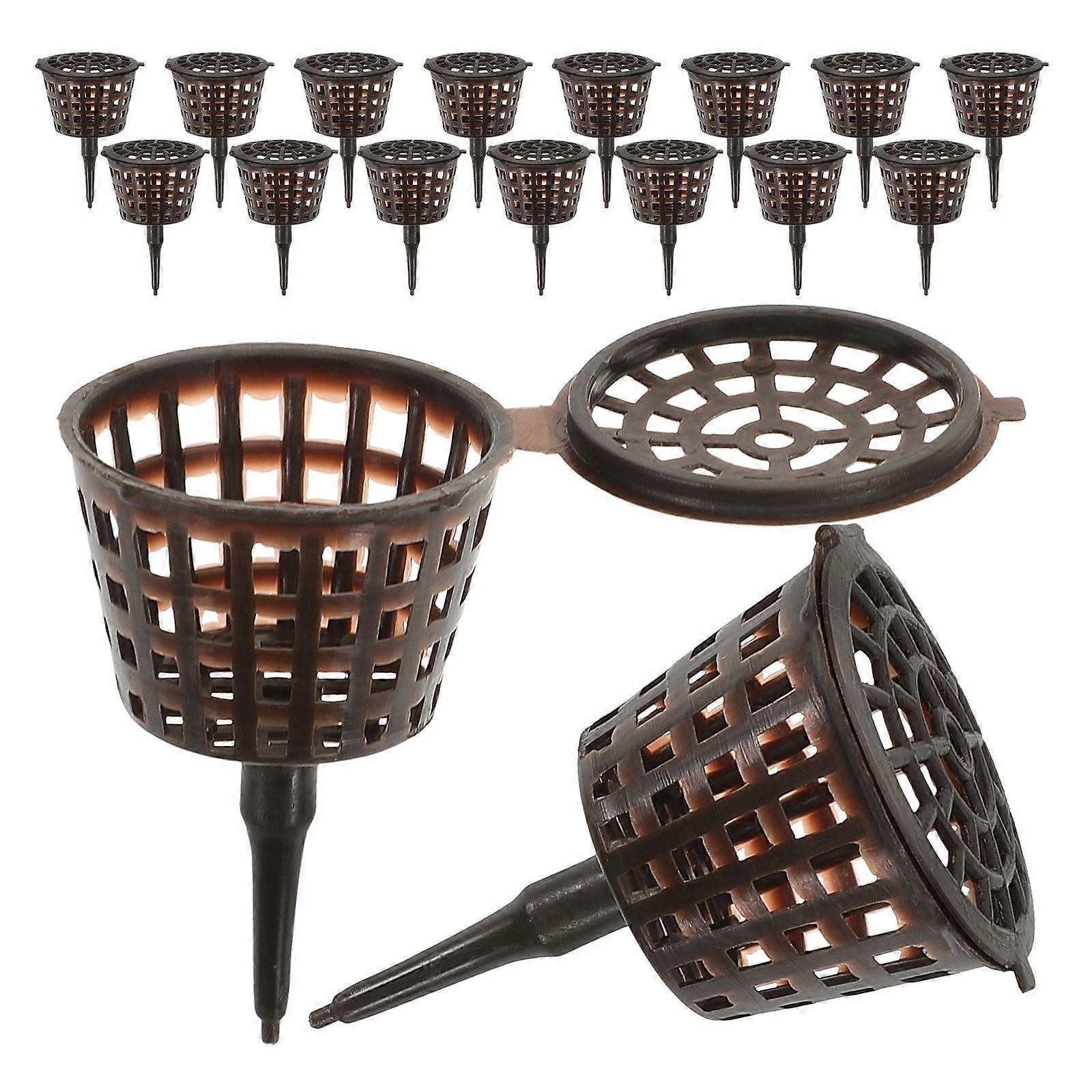 20pcs Plastic Fertilizer Box Plants Grow Fertilizer Baskets Bonsai Fertilizer Container with Cover Size S (Coffee)