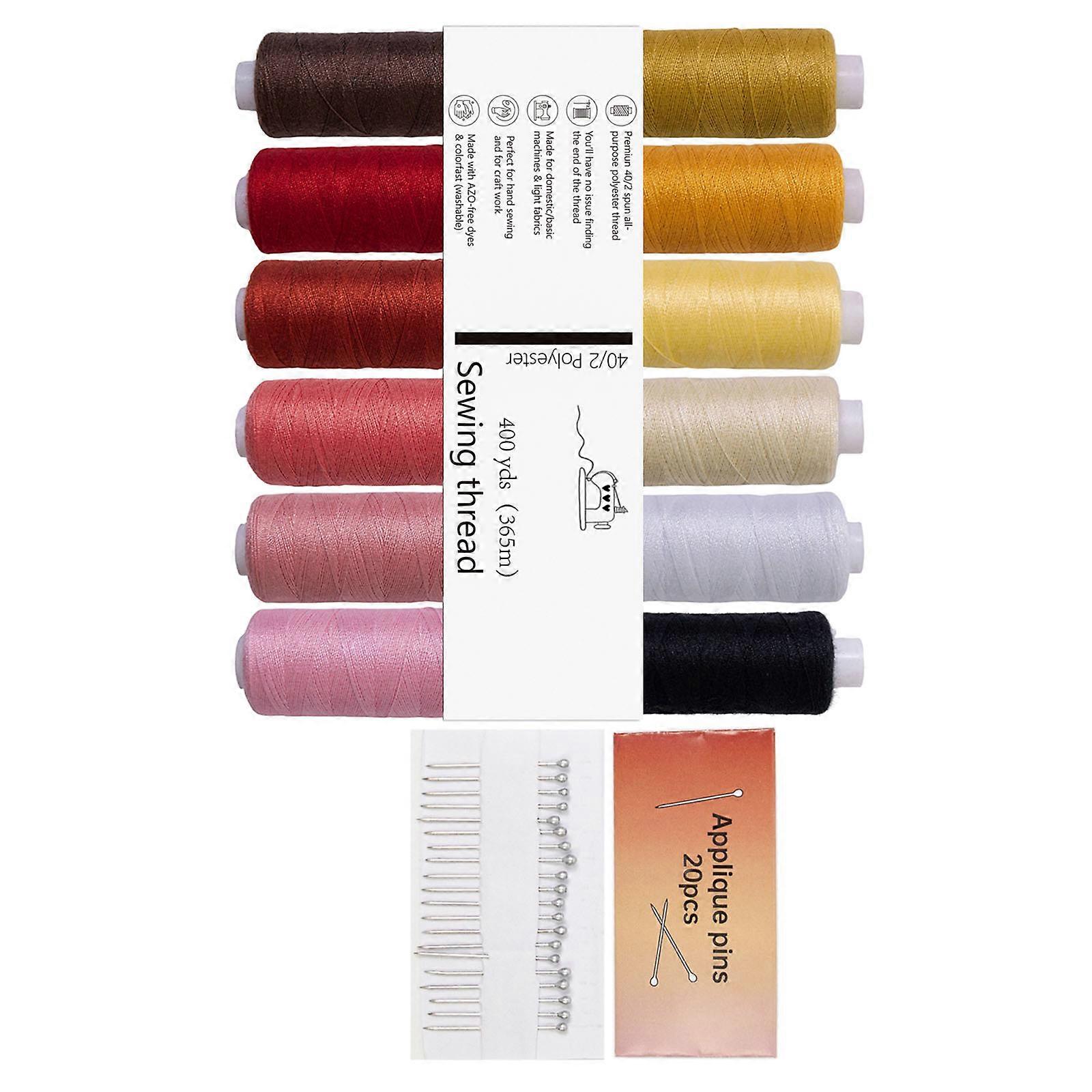 12 Assorted Tone Polyester Thread Set High Tensile Power for Sewing Machines and Hand Stitching Multicolor