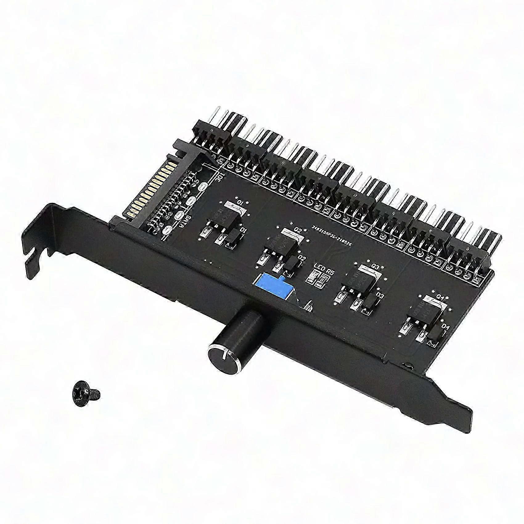 8-Channel PC Fan Hub with PWM Speed Control for CPU Case HDD VGA Cooling - PCI Bracket Power