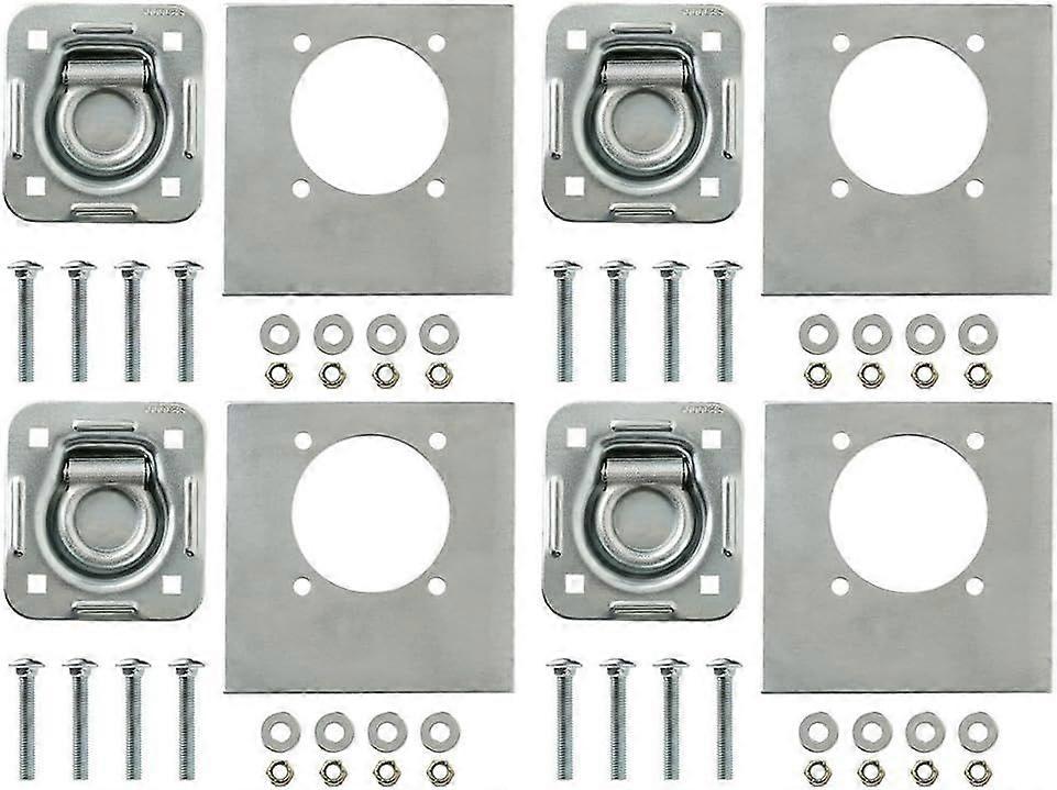 4-Pack - Recessed Pan D-Ring Trailer Tie Downs (6,000 Lb. Capacity) and Heavy