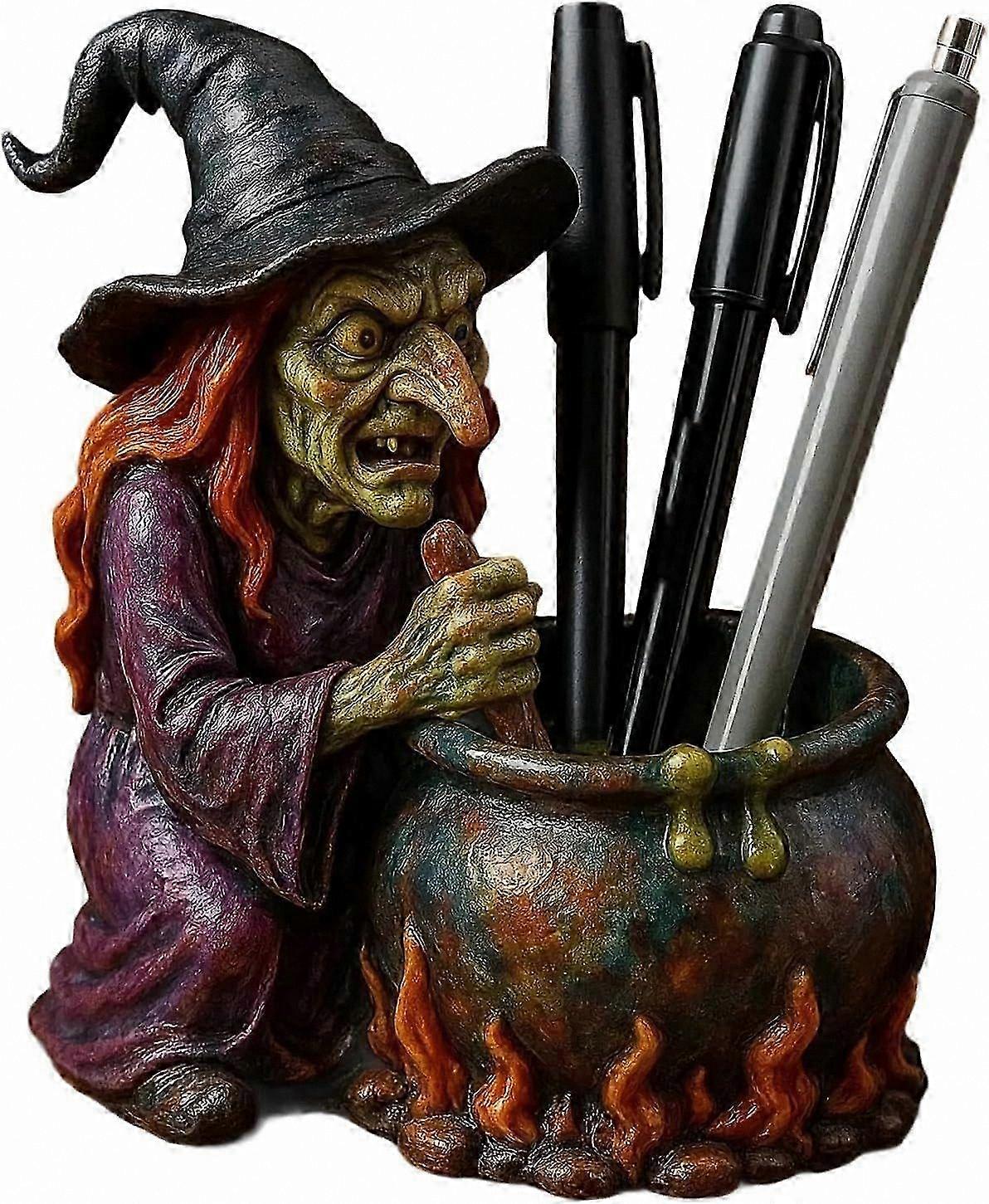 Spooky Cauldron Pen Organizer for Horror & Fantasy Enthusiasts, Resin Witch-Inspired Desk Accessory with Mysterious Design