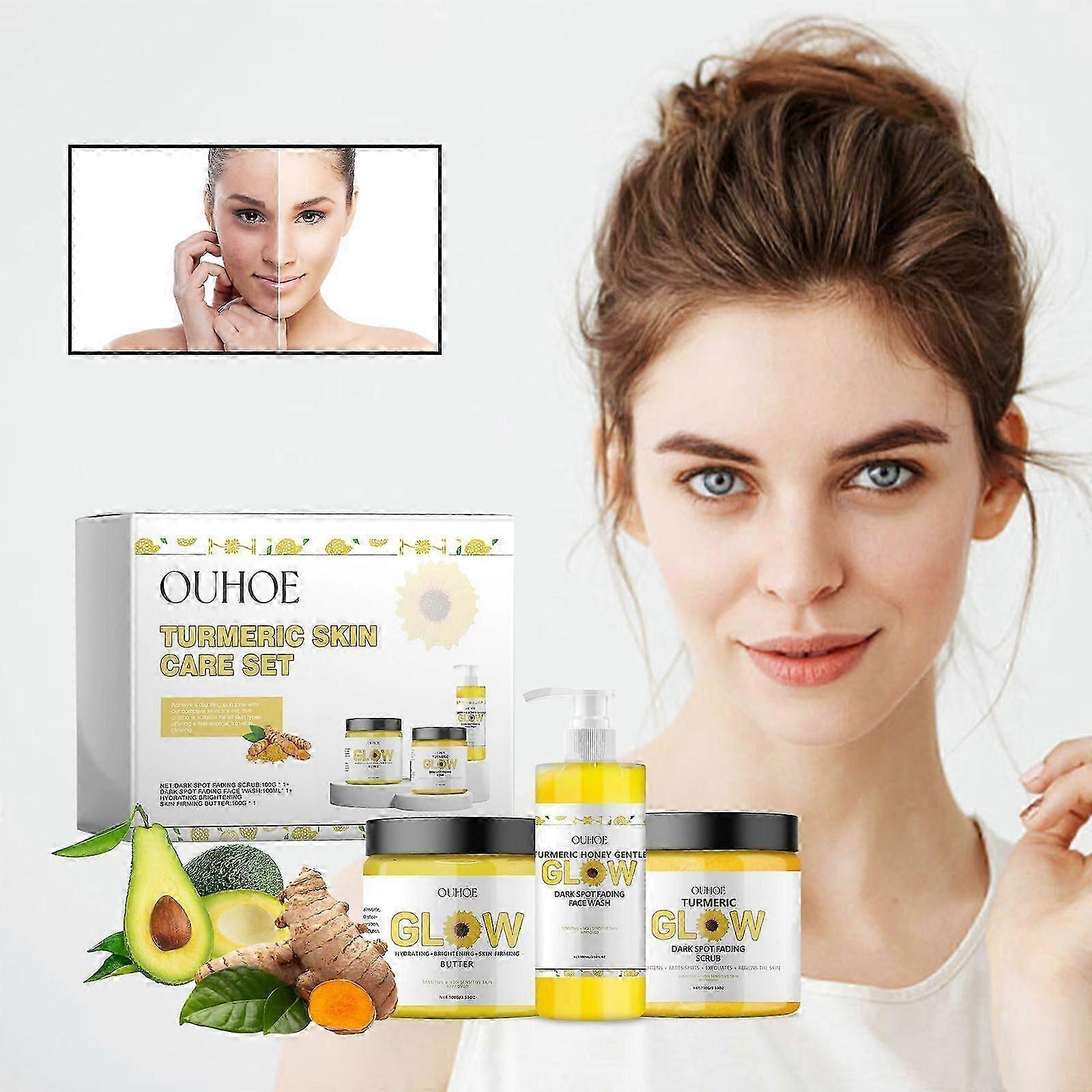 2 sets Turmeric Glow Combo Skincare Set, 3 In 1 Turmeric Combo Skincare Set, Turmeric Glow Combo Cleanser