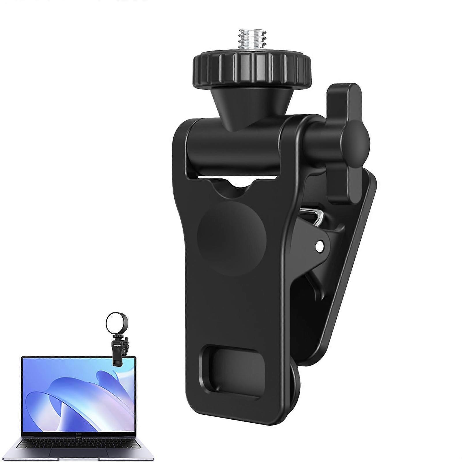Selfie Light Clip Mount with Anti-Slip Clamp, Portable Phone Holder with 1/4 Screw Connection for Tripod, LED Lamp for Computer Black