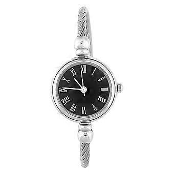 Lady Analog Runde Quarzlegierung Armband Offenes Armband Uhr Armbanduhr (Römische Ziffern Schwarzes Zifferblatt)