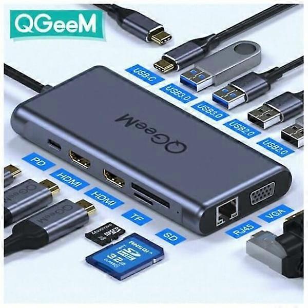 Triple Monitor USB C Adapter Docking Station MacBook Pro 12-in-1 USB C Hub Adapter with Dual 4K HDMI and VGA
