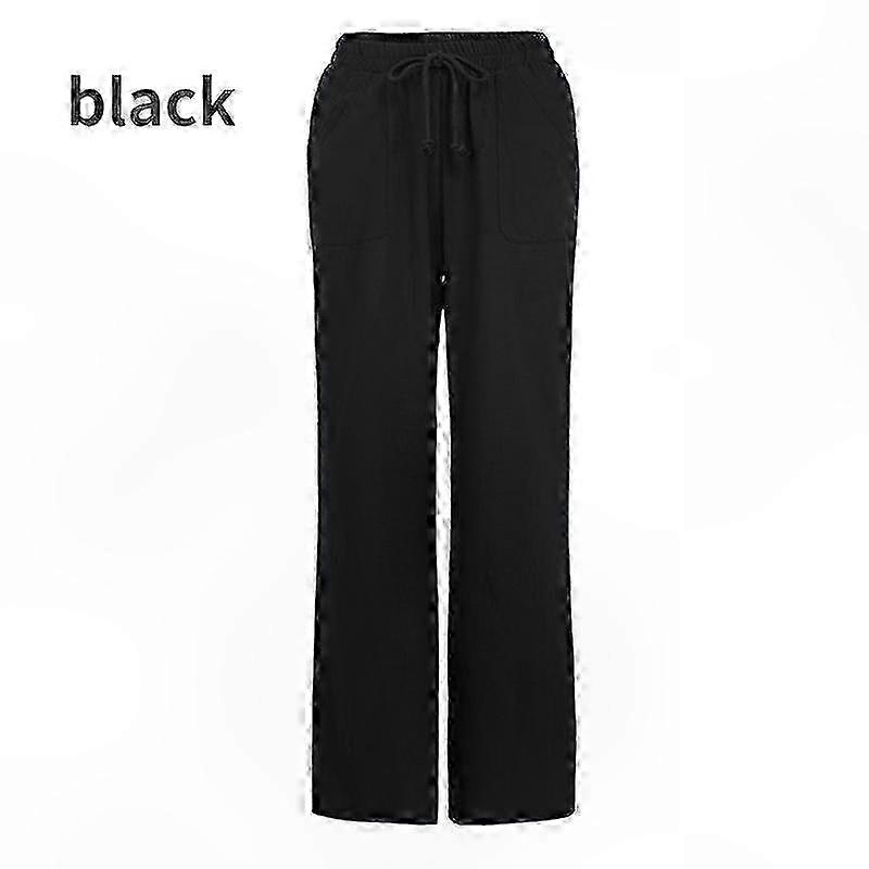 Women's Wide Leg Pants Elastic Waist Cotton Linen Blend for Spring Summer