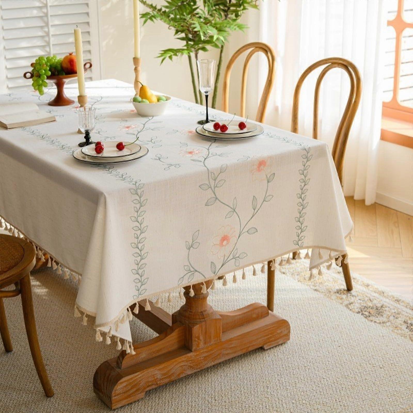 Light Blue Waterproof Cotton Tablecloth 120 x 120 cm Washable Durable For Kitchen Dining