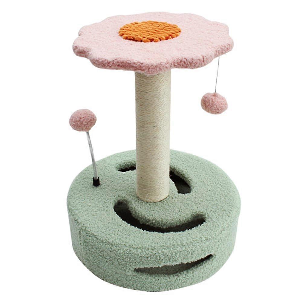 Cat Scratching Post Sunflower Style With Bed, Sisal Scratching Post, Small Cat Tower With Hanging Toy, Green And Pink