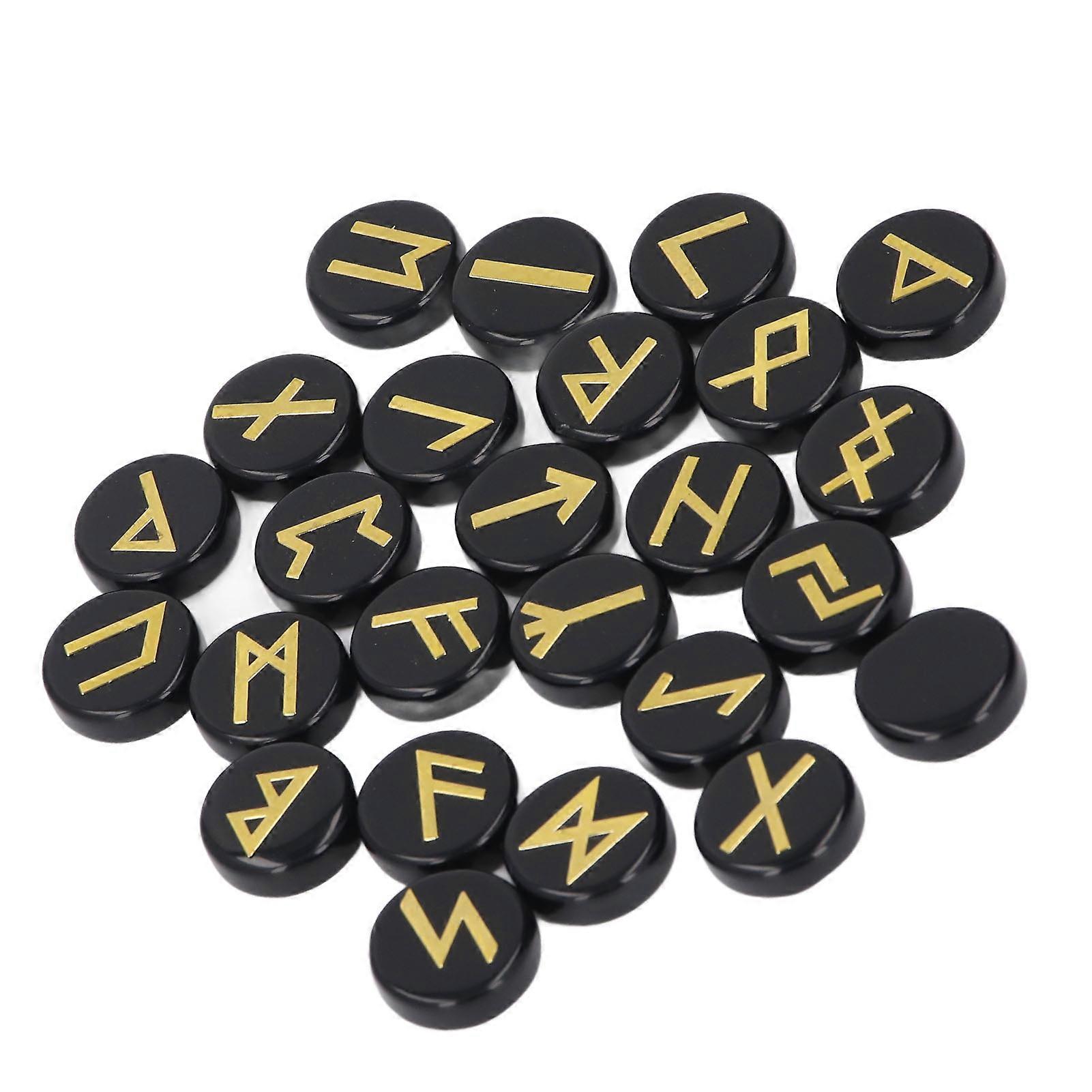 25Pcs Rune Stone Set Crystal for Witch Beginners Witchcraft Divination Meditation Spiritual Black 
