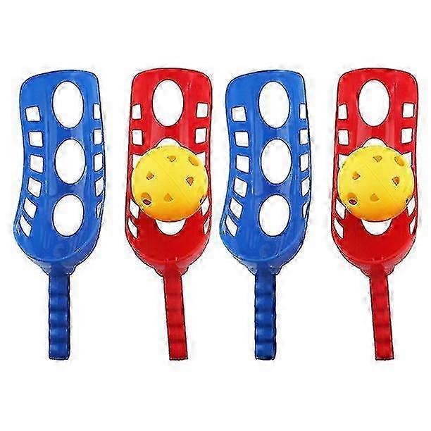 2 Sets Scoop Ball Reusable Plastic Toss Catch Launch Game Pop Launcher For Kids Outdoor Sports Beach Red And Blue