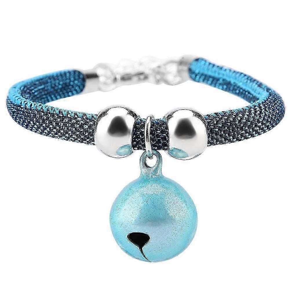 Japanese Style Pets Necklace PU Accessory Supply Cat Bell Collar with Extension Chain(Blue)