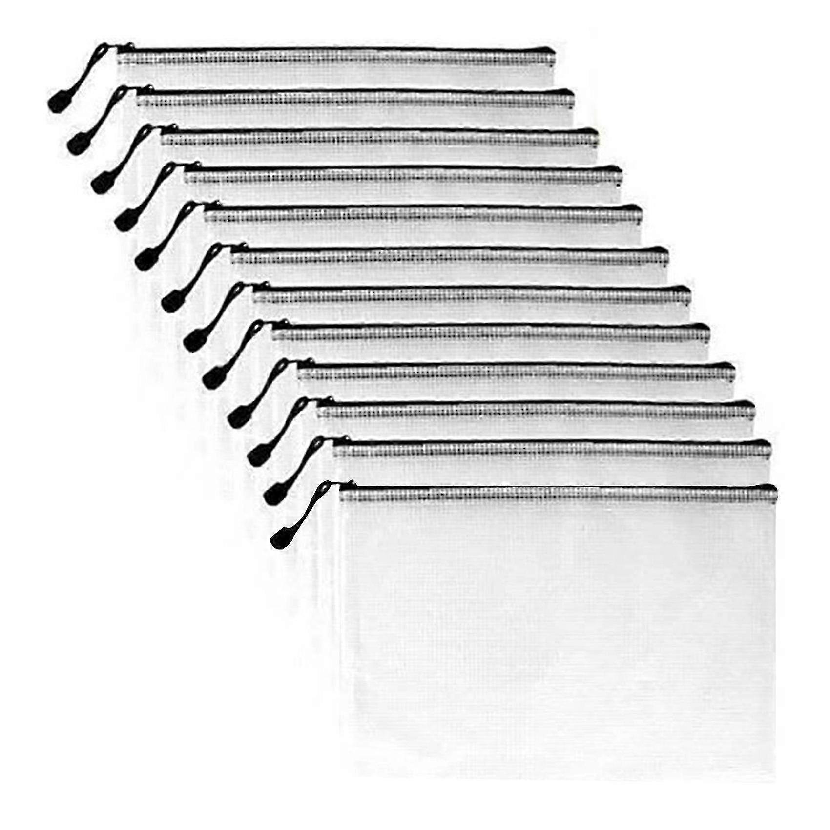 A3 Plastic Document Bag, 12-Pack Mesh Zipper Pouch, Durable and Moisture-Proof Material Bag