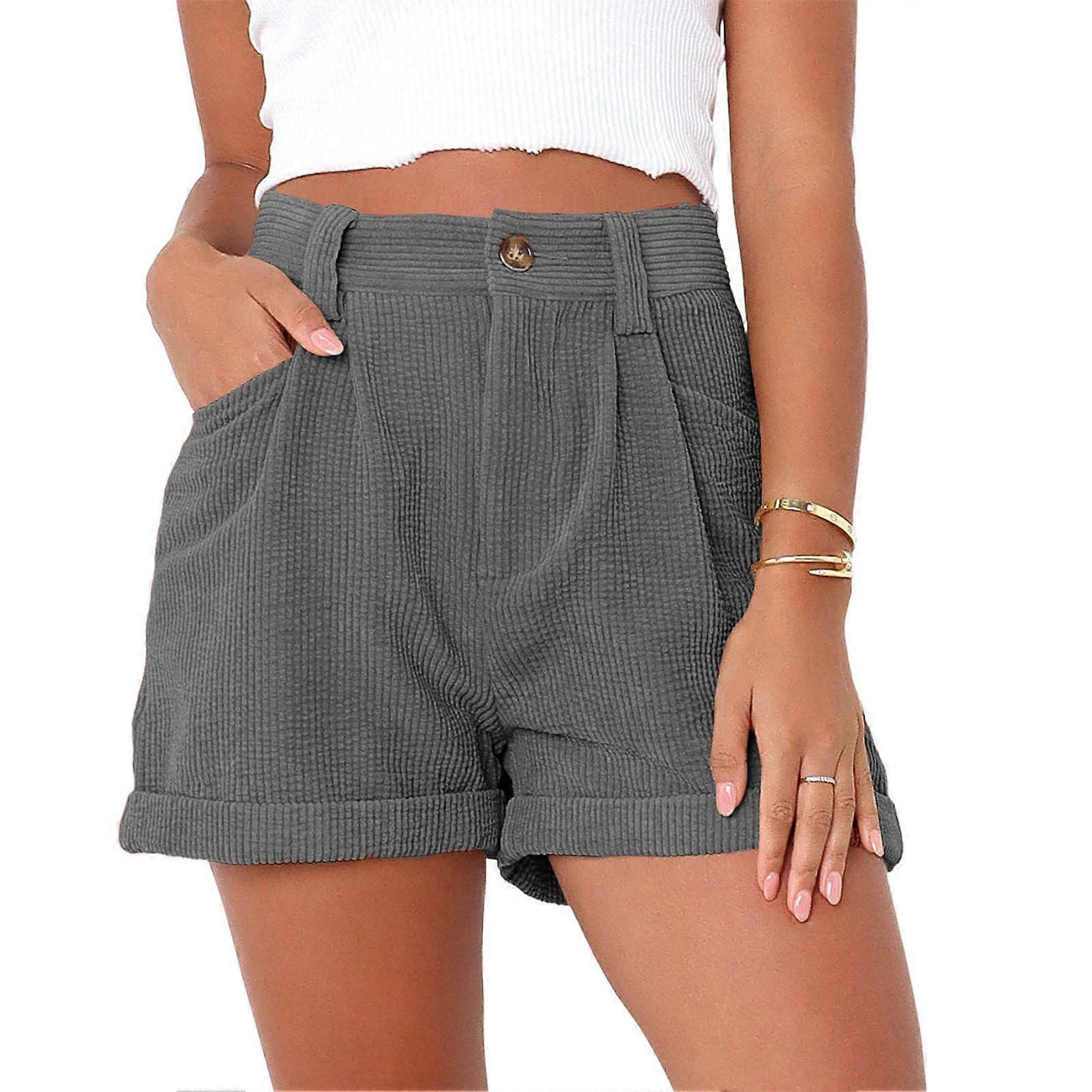 Women Short Pants Mid Waisted Pure Color Soft Breathable Loose Short Pants for Dating Work Grey M