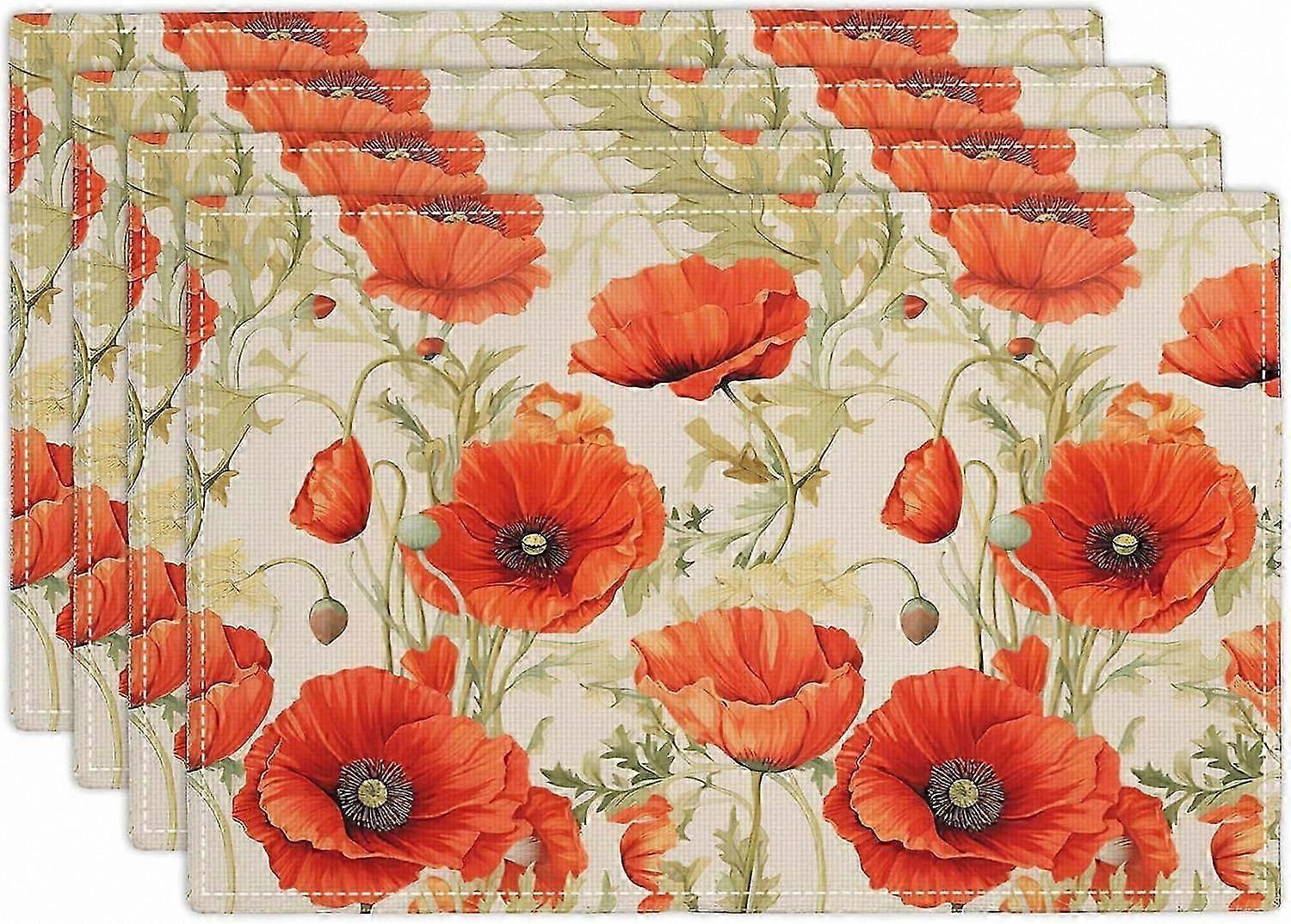 Floral Botanical Placemats with Butterfly and Leaf Designs Rustic Waterproof Washable Dining Table Mats