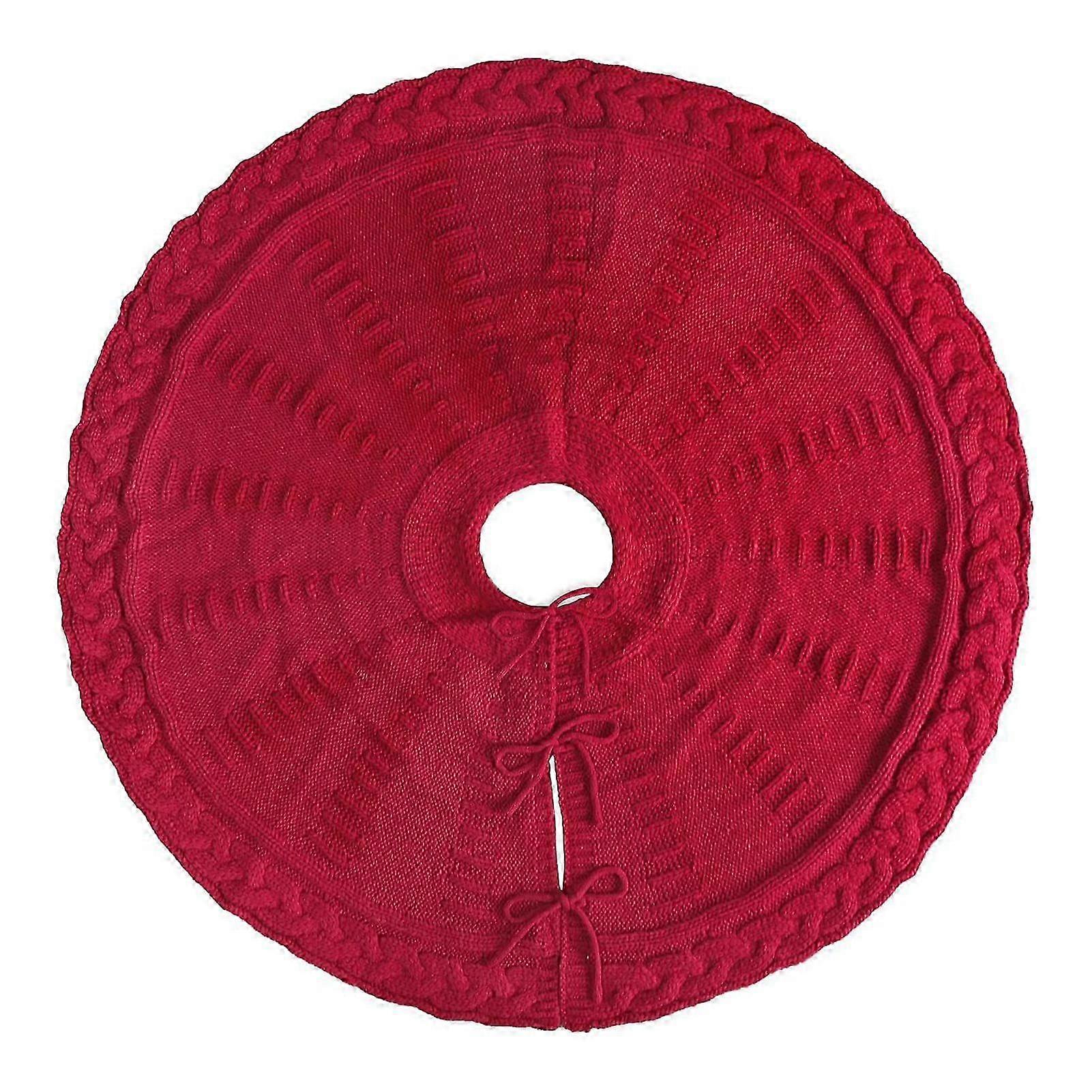 Christmas Tree Skirt Red/White Tree Skirt Knit Thick Rustic Xmas Tree Decoration for Winter Holiday Tree Mat Decor