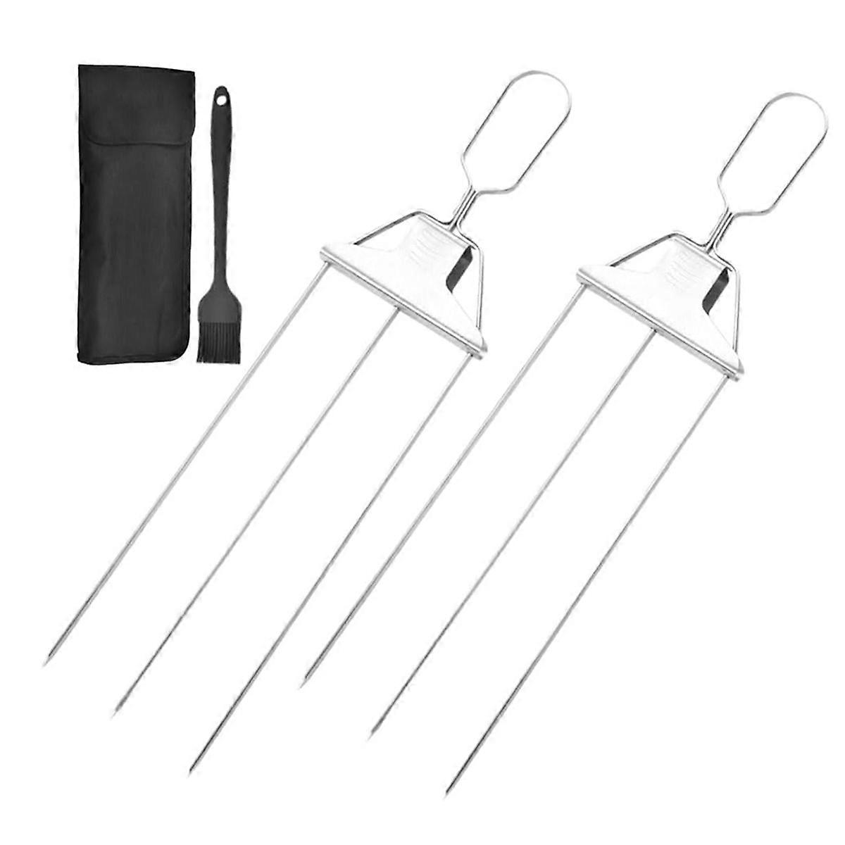 Three- barbecue fork semi-automatic fork barbecue needle kebab