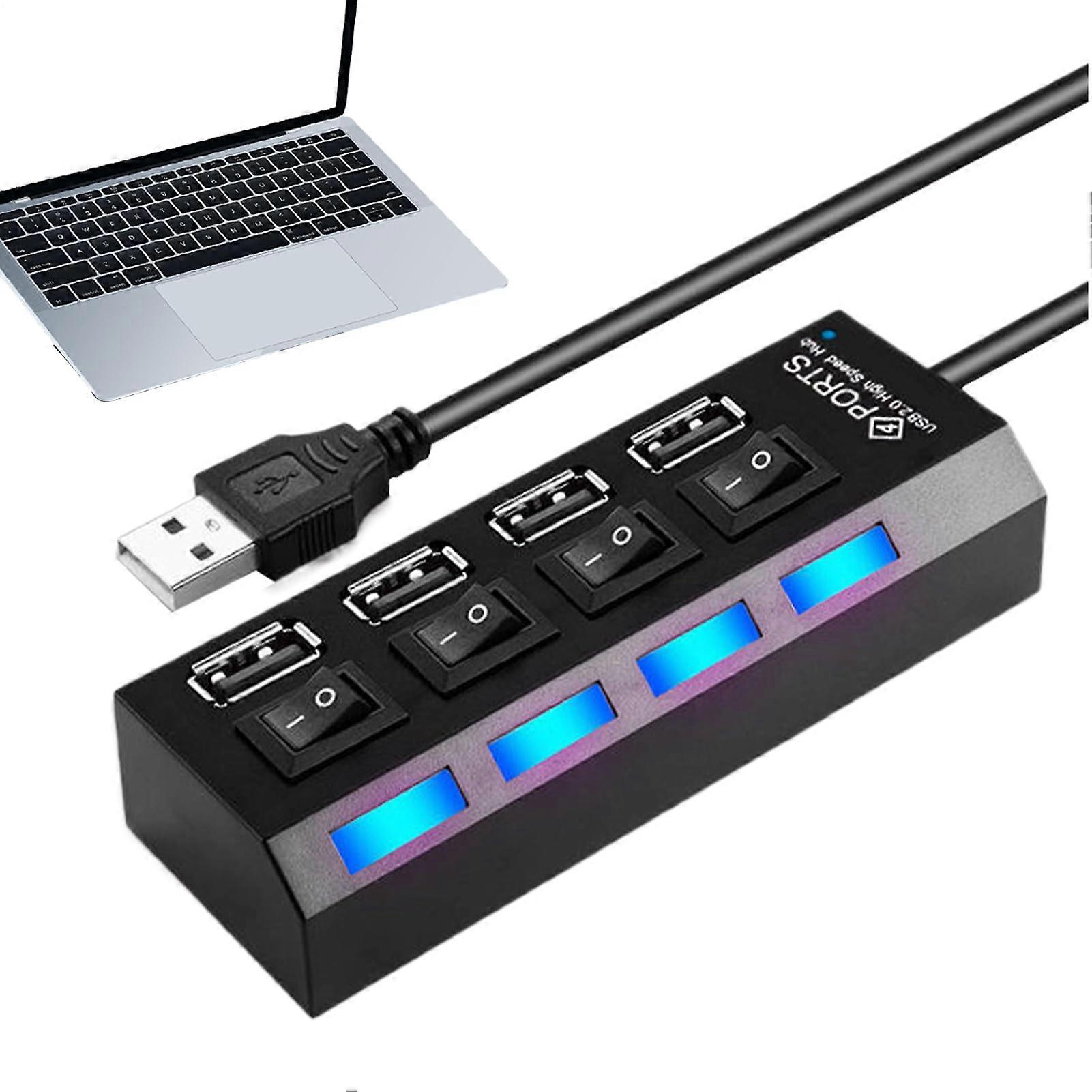 USB Hub For Laptop MultiPort USB Adapter Independent Buttons 1 To 4 Ports Compatible With Windows macOS Linux