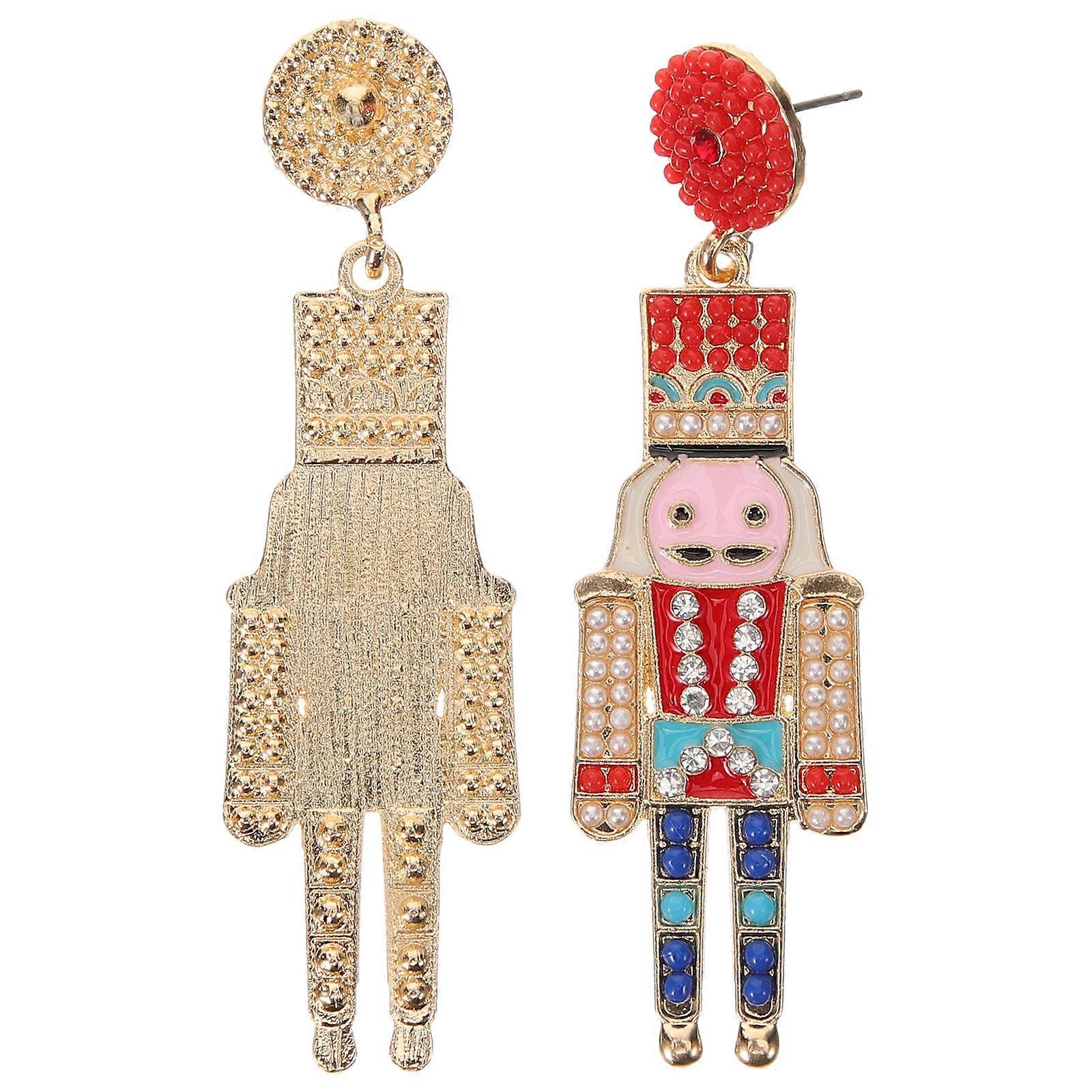 Women Earrings Alloy Nutcracker Ear Studs for Wearing 3Pairs Multi Color
