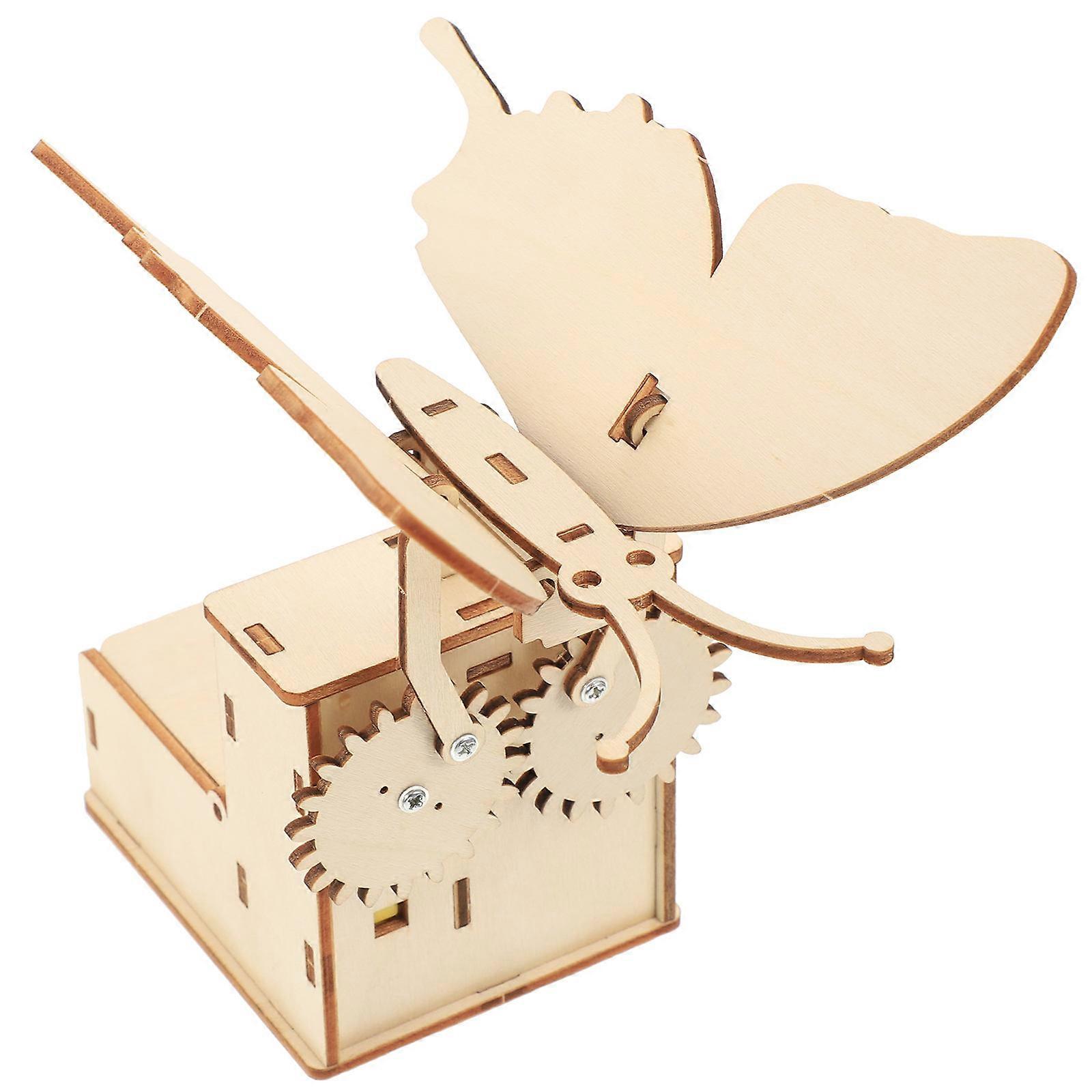 Wooden Butterflies Assemble Toy Kids Mechanical Toy with 4Sets for Science Fun