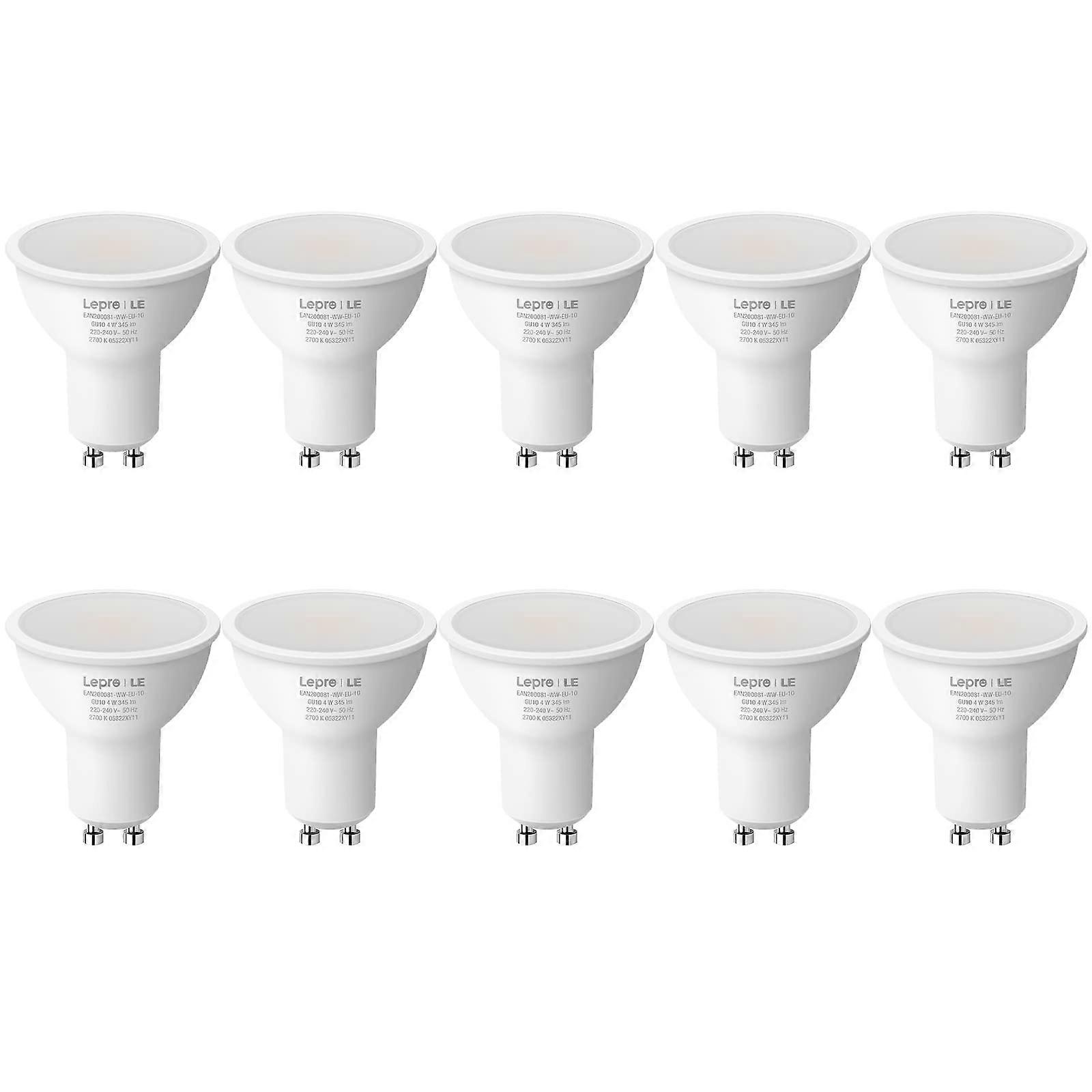 GU10 LED Bulbs 2700K Warm White, 4W 345lm, Energy Saving, Halogen Equivalent, NonDimmable, 100 Degree Beam, Pack of 10