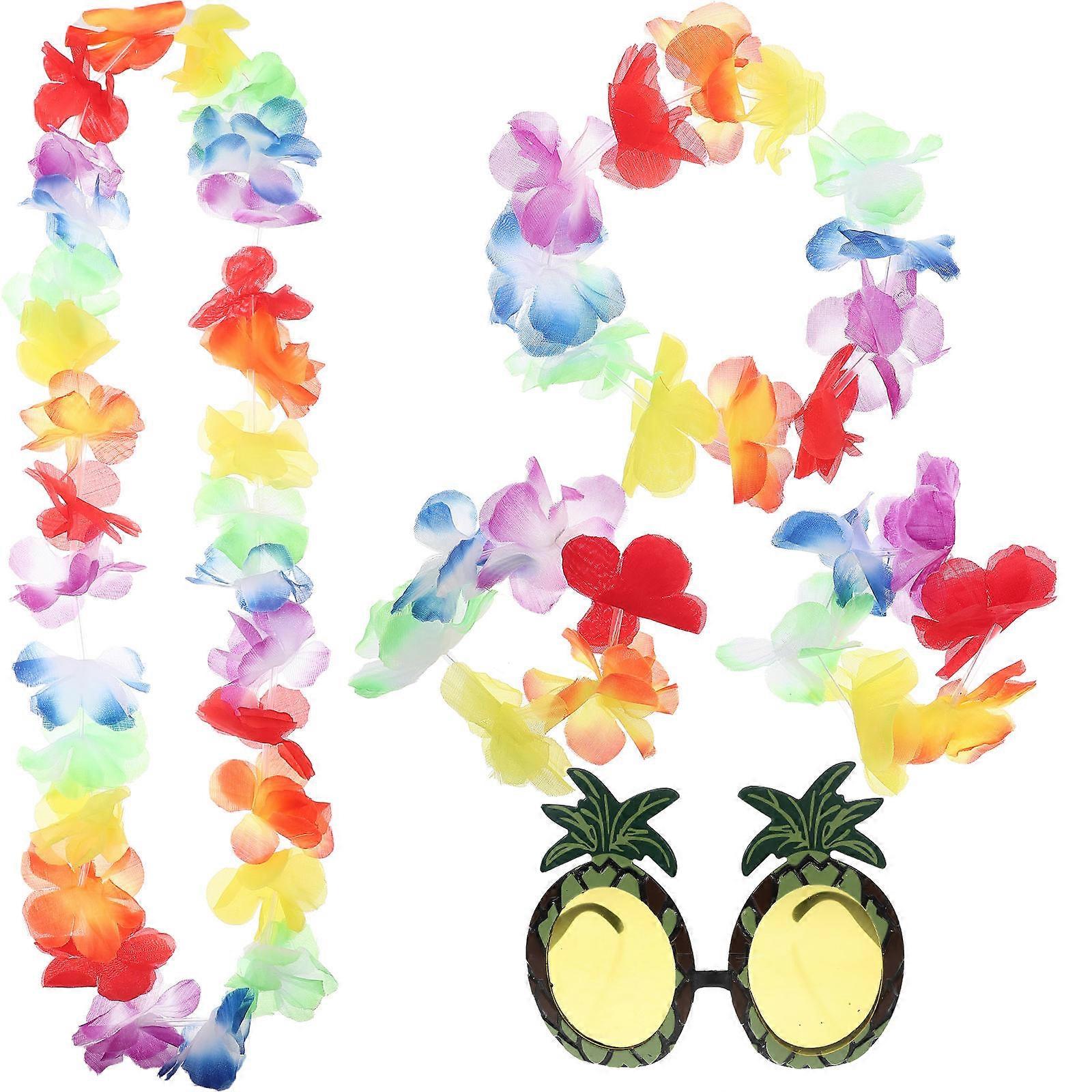 Luau Party Accessories Including Garland Necklace And Pineapple Glasses Assorted Color 5 Sets For Tropical Events
