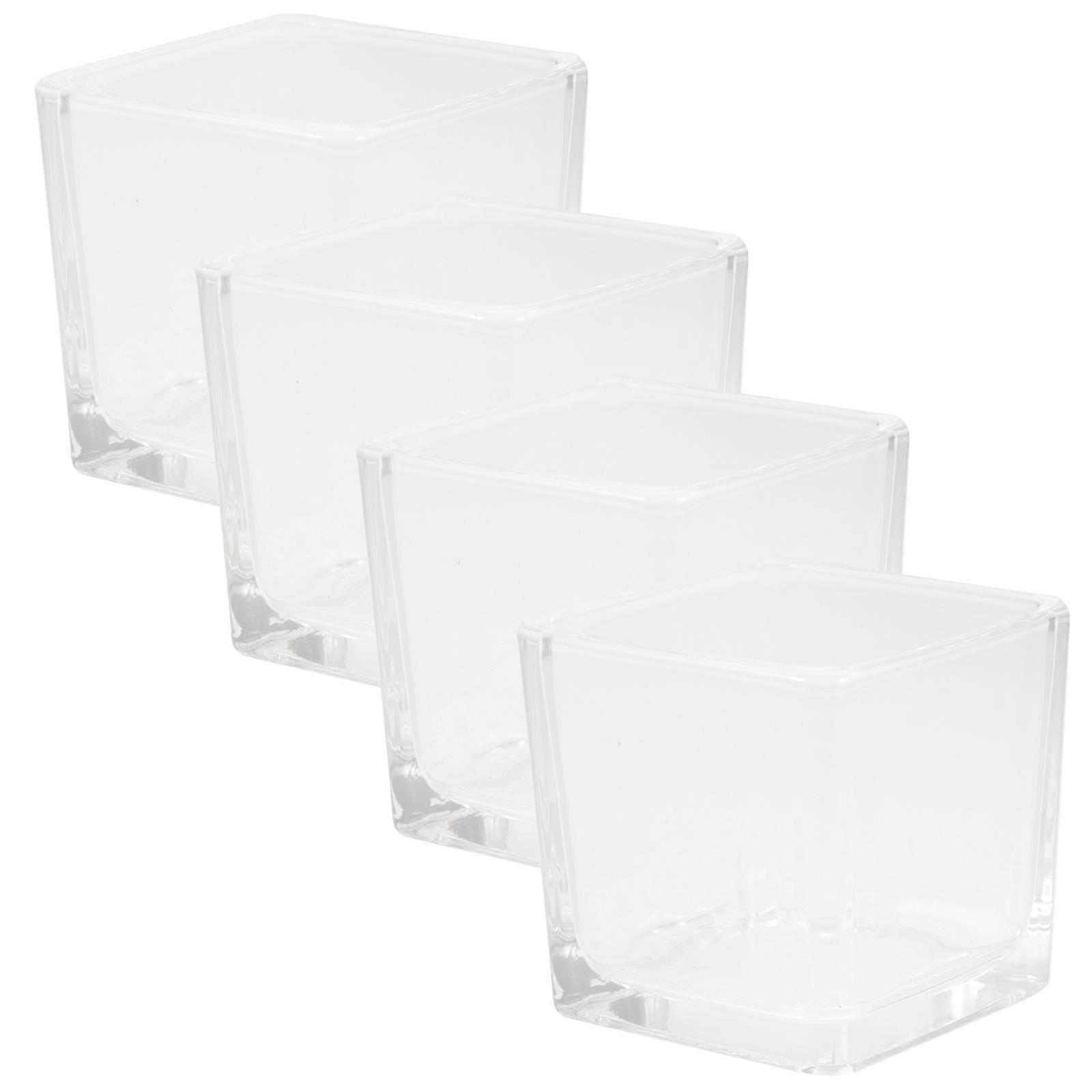 8Pcs Transparent Glass Tealight Candle Holder for Decor Use Square Shape