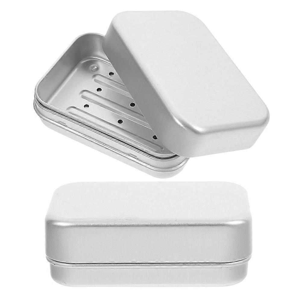 Moisture Isolation Metal Tin Box Soap Dish Hinged Lid Dual-Layer Design for Travel 2Set