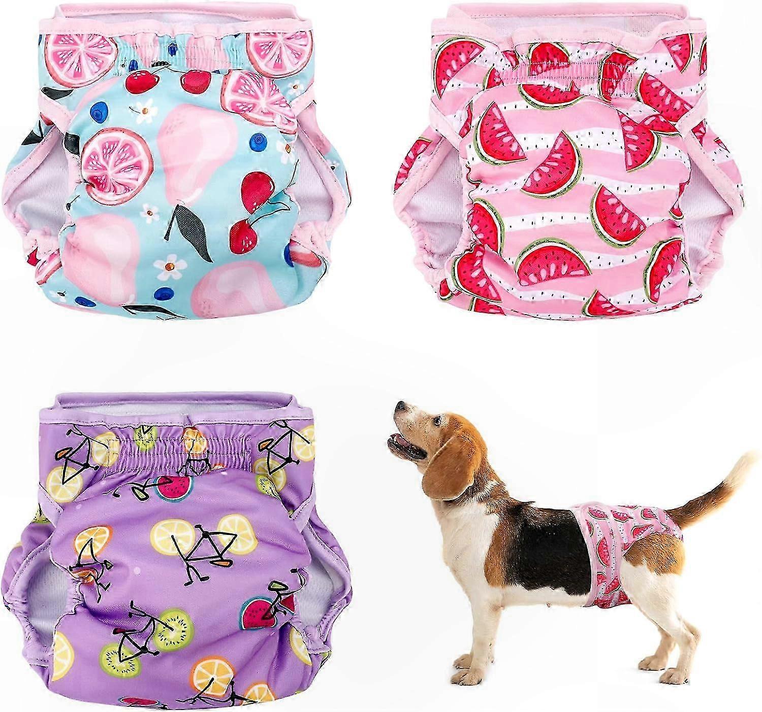 Washable Dog Diapers 3-Pack for Small to Large Breeds - Reusable Puppy Sanitary Wraps for Incontinence Support (M, 40-50CM)