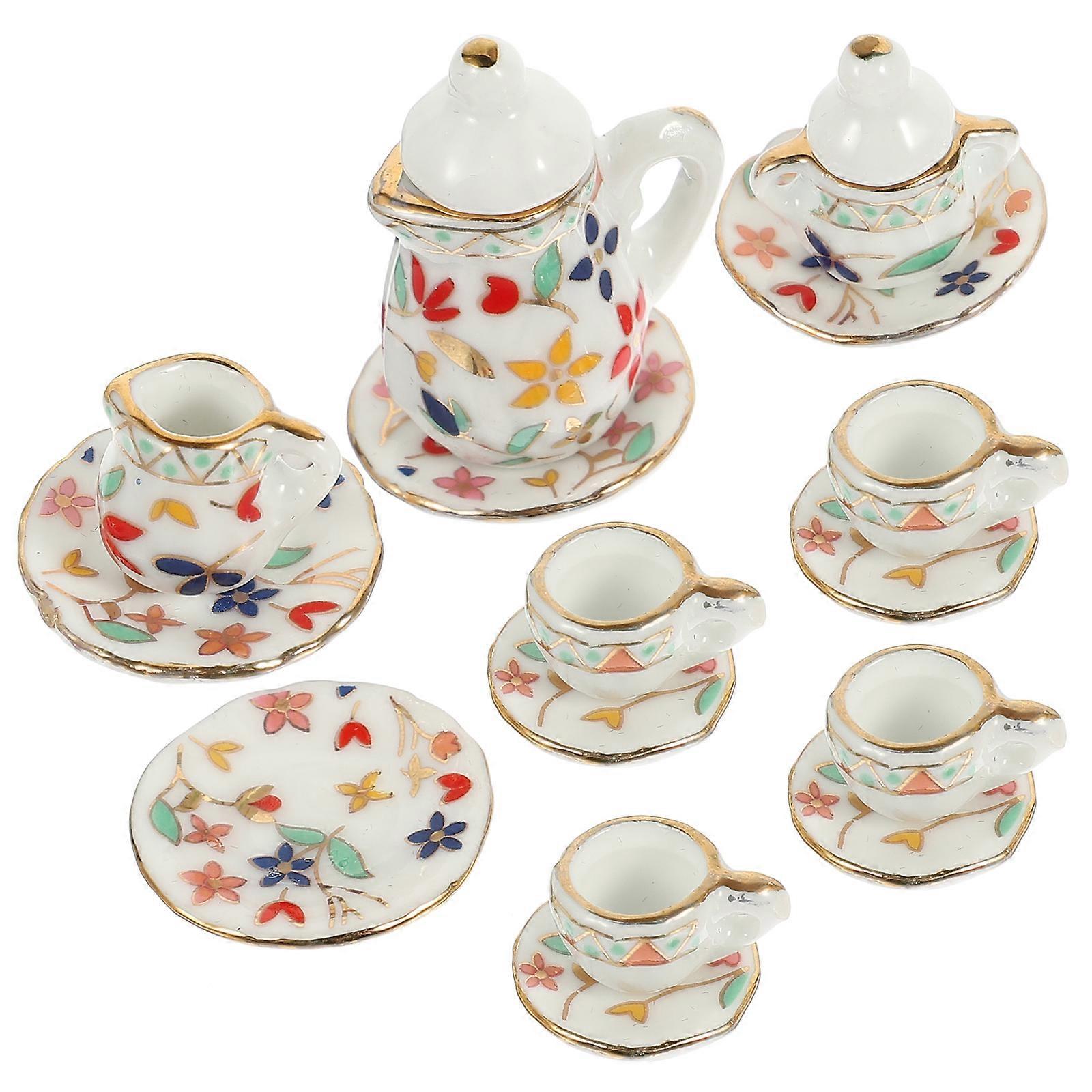 Miniature Tea Set Mini Ceramic Tableware for Decor 3Sets Kids Pretend Toy