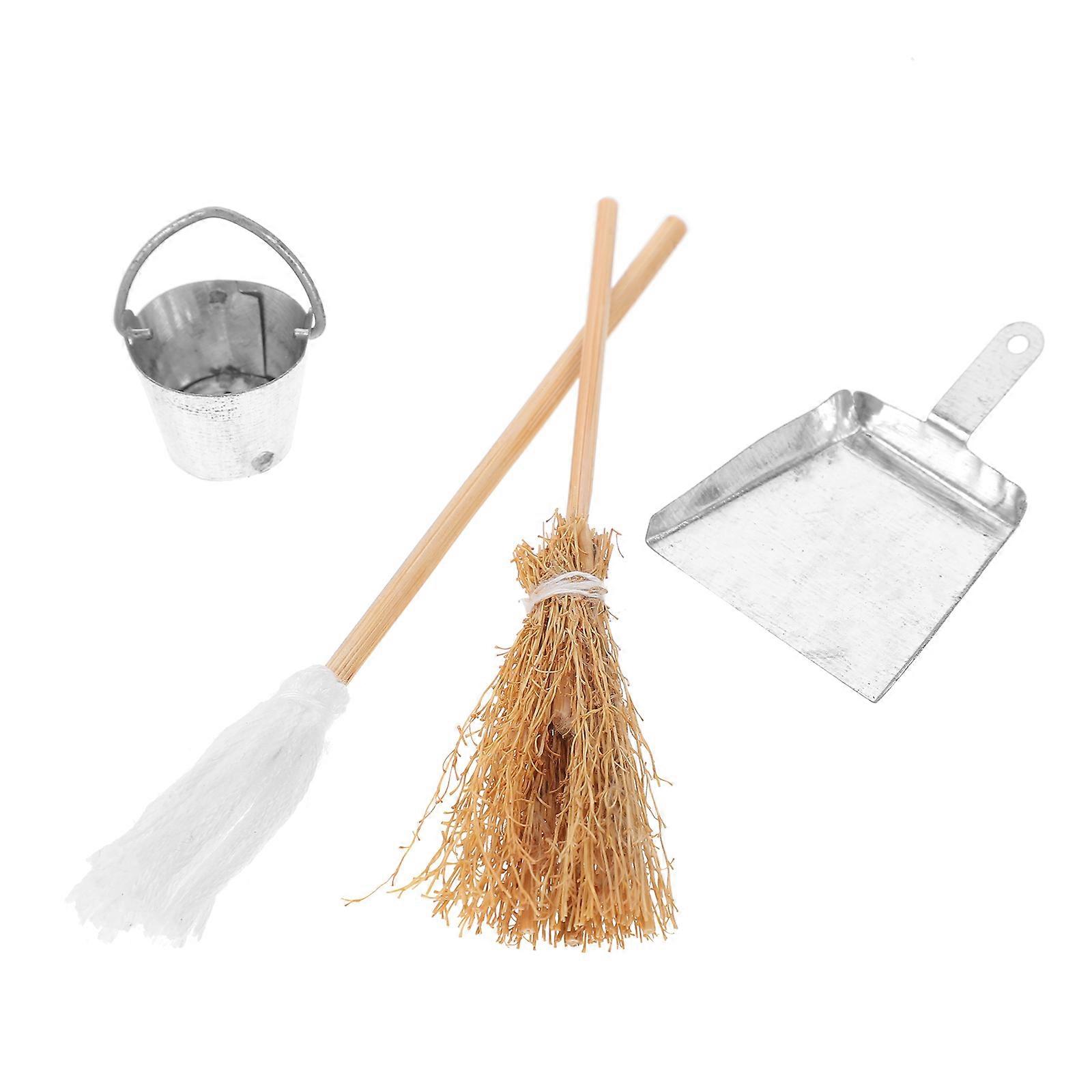Mini House Broom Miniature Dustpan Buffet for Decor 3Sets