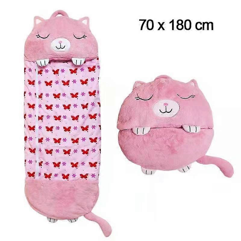PIMPIMSKY Cute Happy Nappers 2 in 1 Sleeping Bag and Pillow for Kids 180 x 70 cm Duvet Suitable for All Seasons Pink