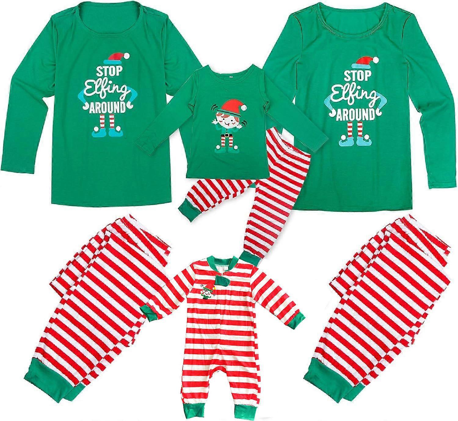 Home wear parent-child wear home decoration STOPElfingAROUND print Christmas pajamas set