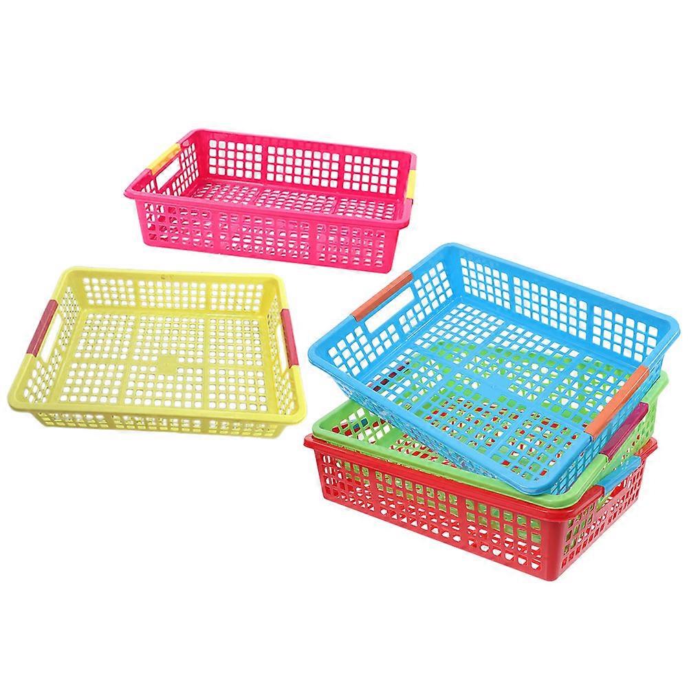 5Pcs Stackable Rectangular Plastic Storage Baskets For Organizing Fruits Snacks A4 Paper Files In Assorted Color With Smooth Finish
