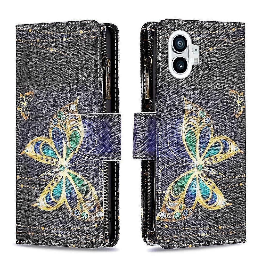 For Nothing Phone 1 Colored Drawing Pattern Zipper Leather Phone Case