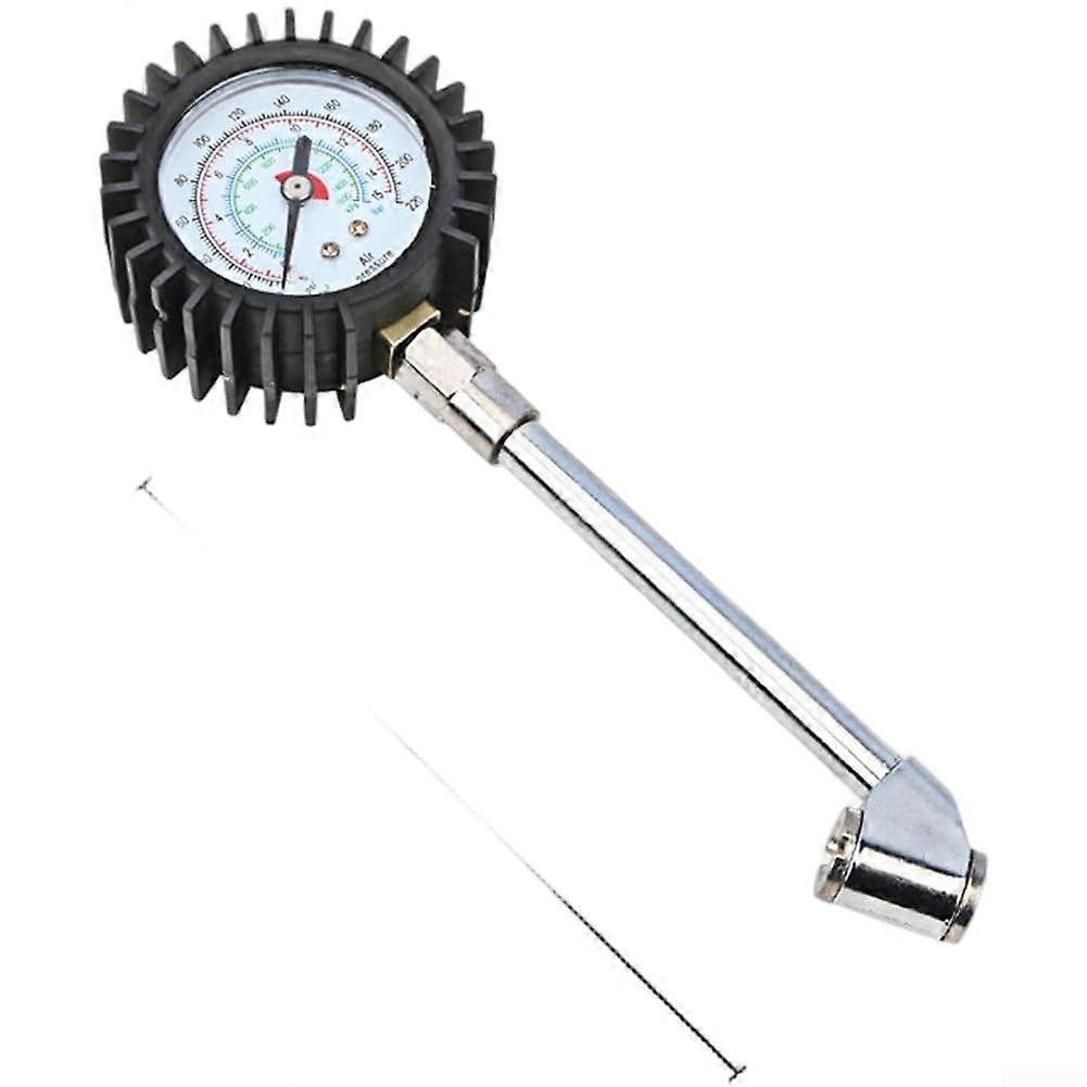 Metal Car Tire Pressure Gauge With Dual Valve For Standard And  Pressure Shockproof Rubber Case Large Dial PSI & BAR