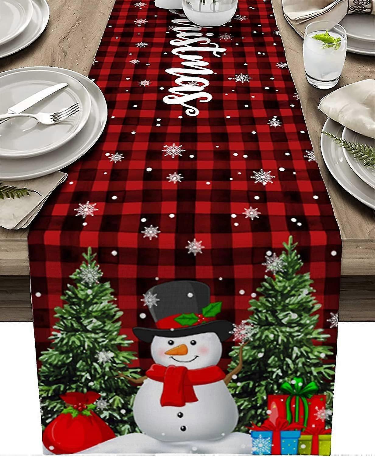 Christmas Snowman Table Runner Burlap Table Runner, 13x70