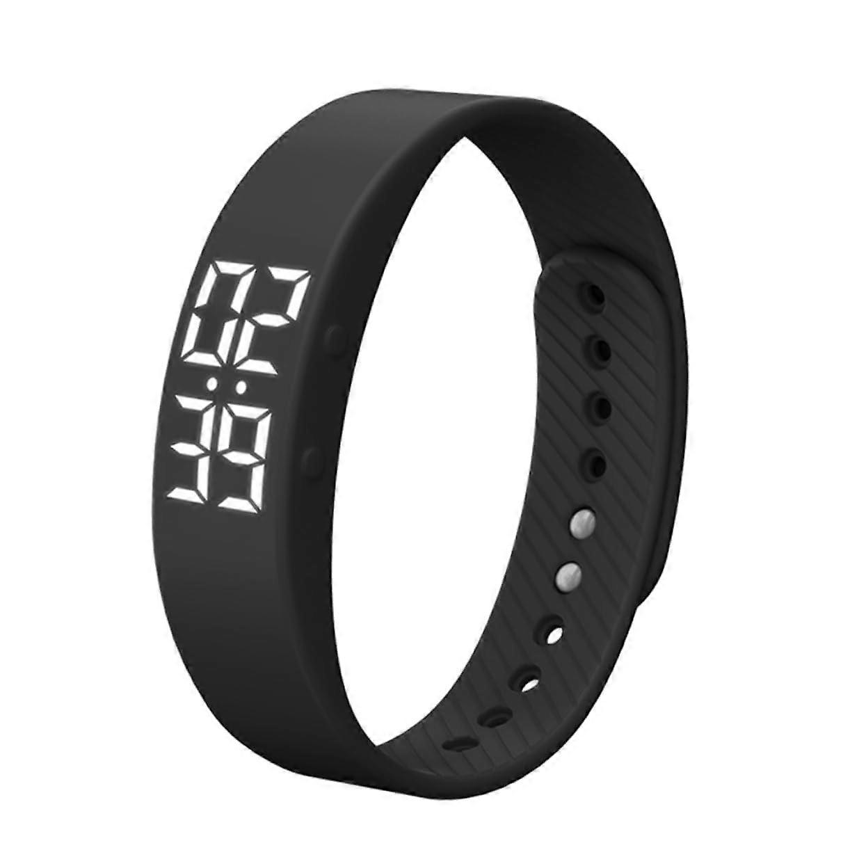 Intelligent Led Fitness Watch Adjustable Silicone Strap Vibrating Alarm Step Counting Calorie Monitoring Black