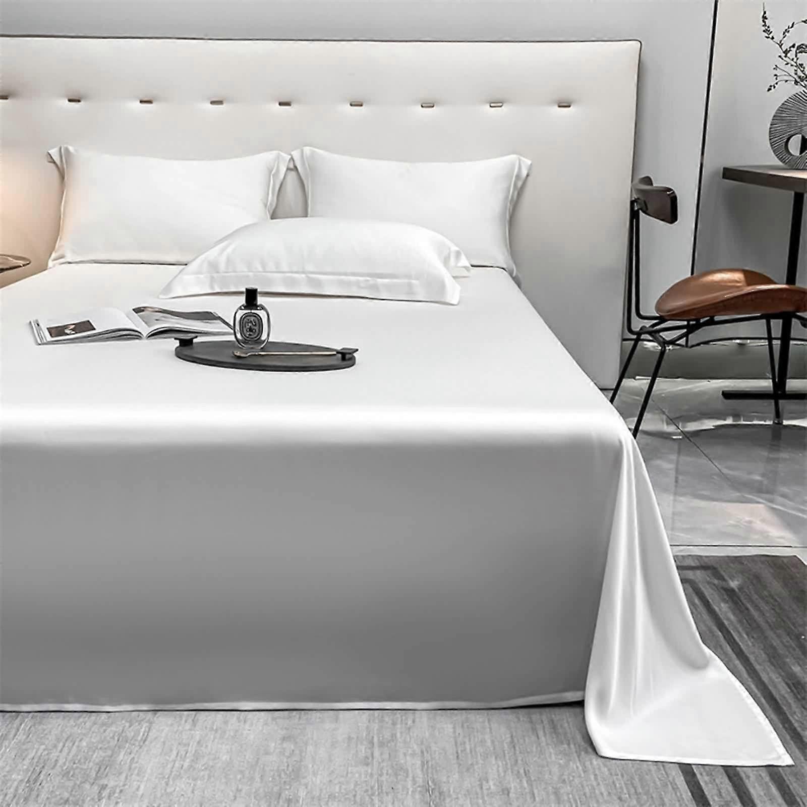 White Bed Sheets Lyocell Fibers Flat Sheet 63 X 91 Inches Solid Color Soft Comfortable 1 Piece