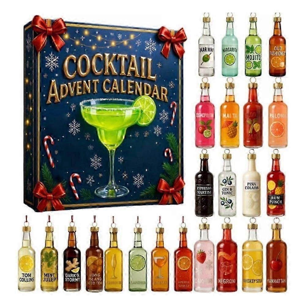 Advent 2025 Cocktail 24 Days 2D Acrylic Christmas Countdown Calendar Ornament