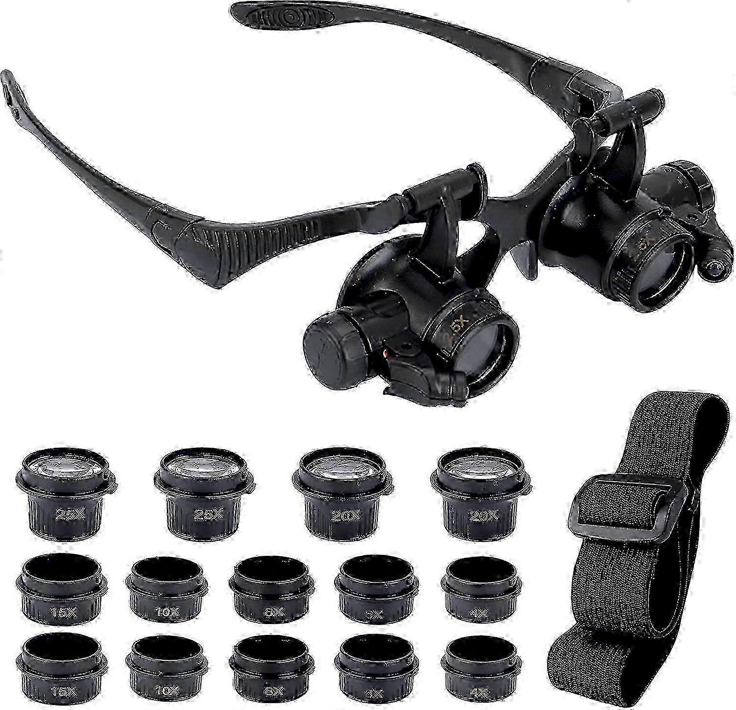 Magnifying Glasses with 2 LED Lights, 8 Detachable Lenses, Head Mount Magnifier, Hands Free Magnifying Glasses(2.5X 4X 6X 8X 10X 15X 20X 25X)