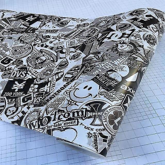 ملصق تغليف فينيل فاخر مقاس 58*152 سم، لاصق قابل للإزالة، فيلم كرتوني مطبوع باللونين الأبيض والأسود، فيلم تغليف الدراجات النارية والسكوتر والسيارات