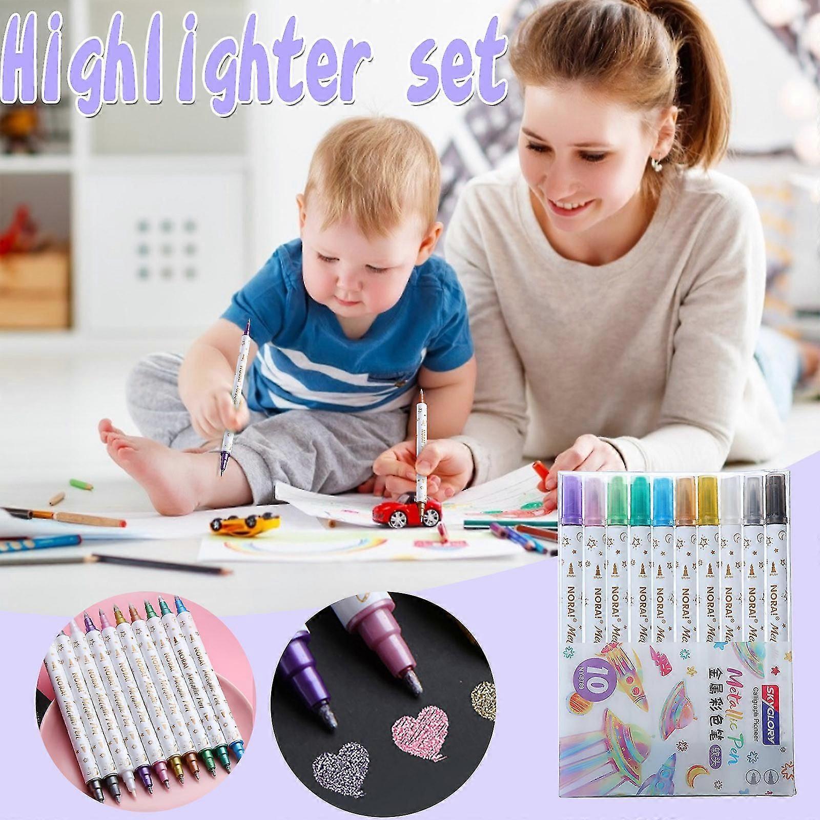 3ml Double-head Quicksand Silver Metallic Highlighter Soft-tip Highlighter Pen Set