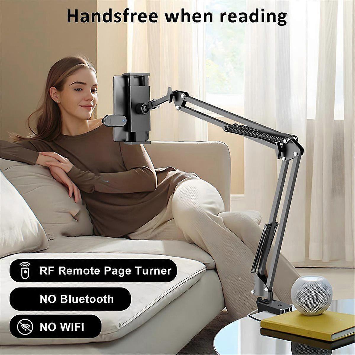 Hands-Free Bedside Tablet Holder with Auto Clicker, Adjustable Desk Arm Stand for Phone Tablets