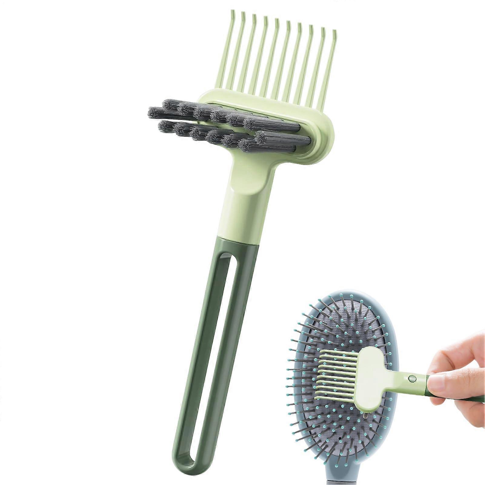 Hair Brush Cleaner Tool with DualHead Rake Comb and NonSlip Handle for Salon Home Use Green